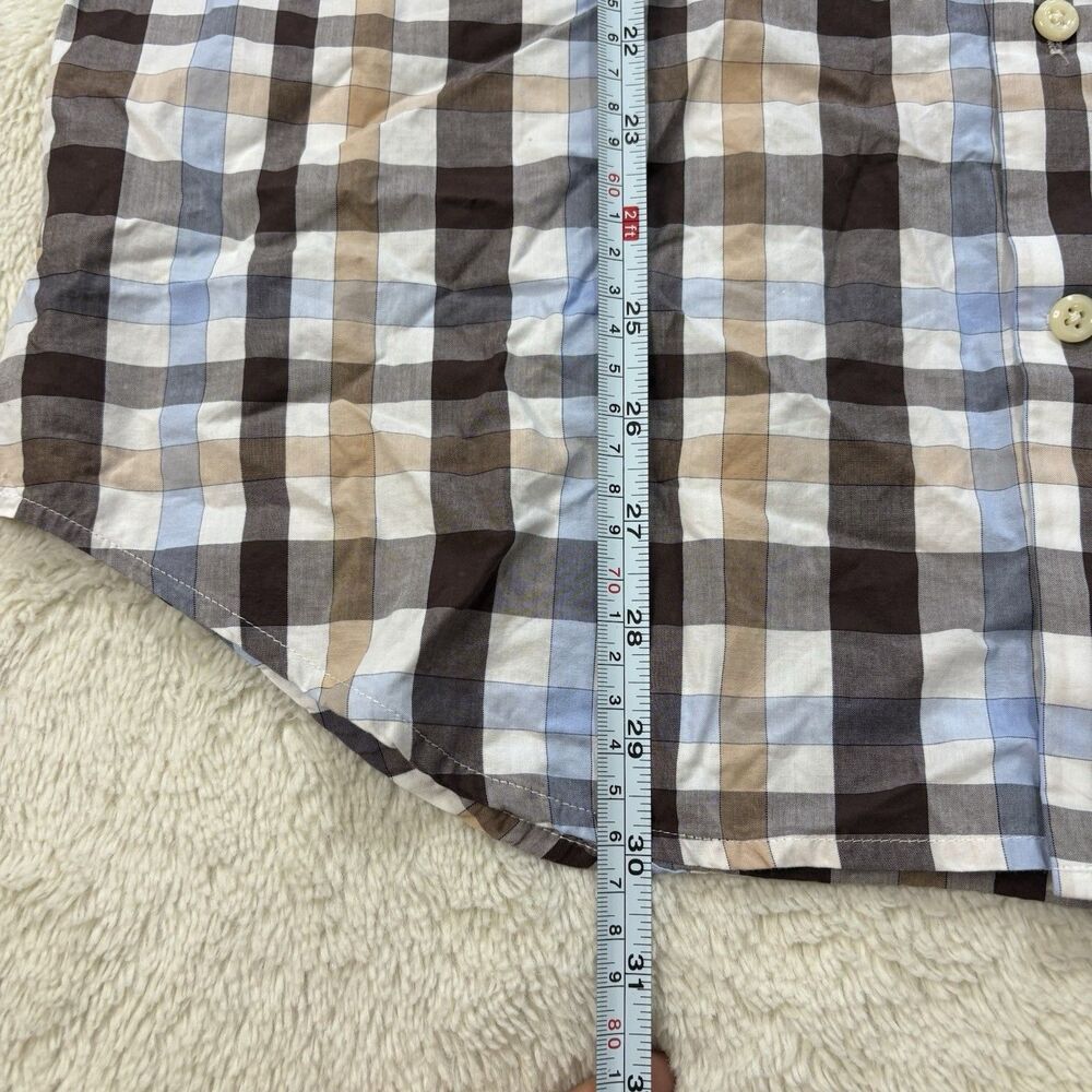 Peter Millar Mens Long Sleeve Button Up Size Medium Blue Brown White Geometric - Picture 8 of 10